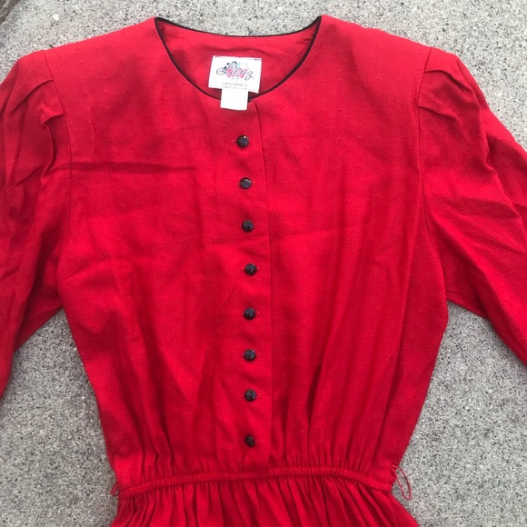 Vtg Lanz Red Long Sleeve Dress - Picture 2 of 8